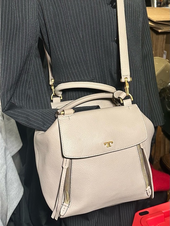 Tory Burch Handbags - Tory Burch Gold and Tan Crossbody Bag with Structured Design